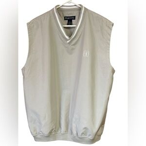 PGA Tour V-Neck Men’s Popover Sleeveless Vest Khaki & White Pockets Large